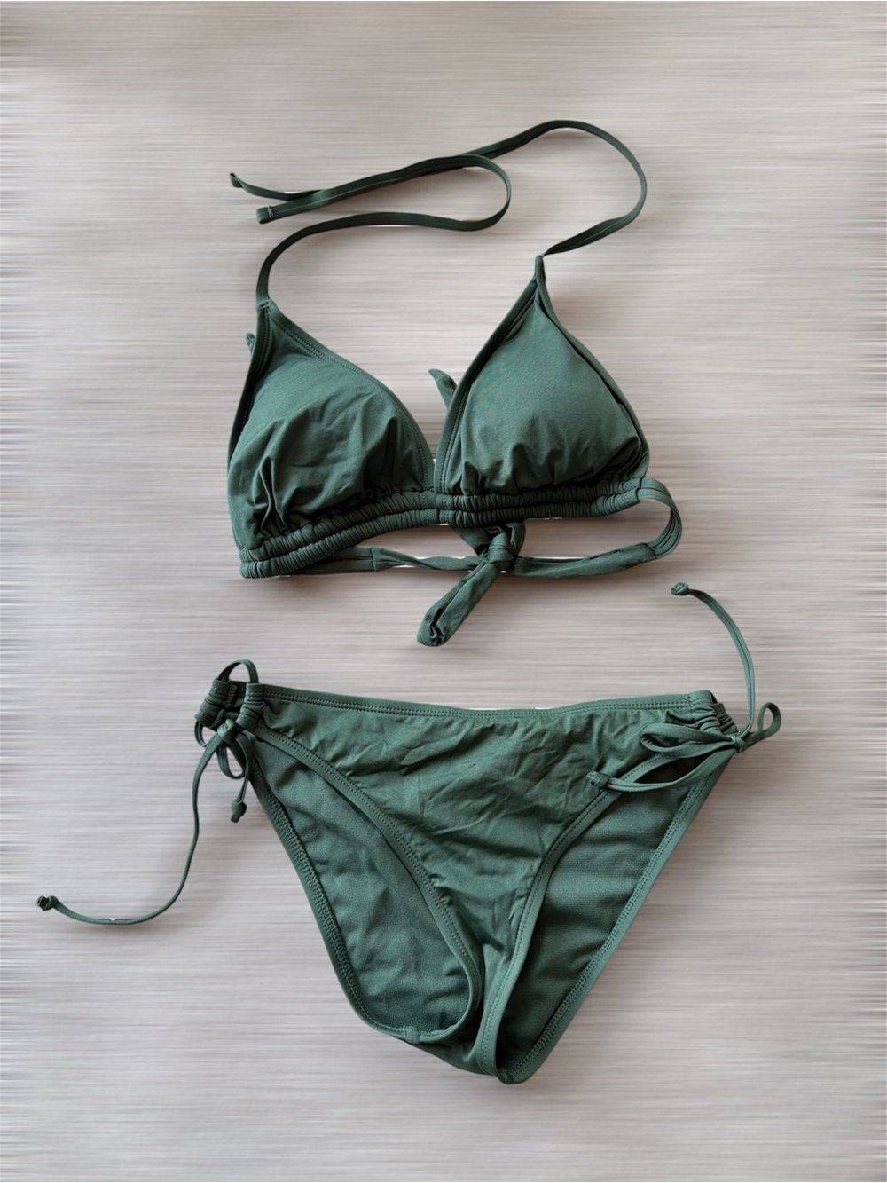 Women's Green Triangle Tie Bikini Set top L bottom S